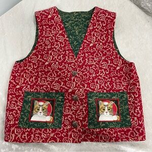 Vintage Toddler Youth Christmas Vest Kitty Cat Kitten button up see measurements